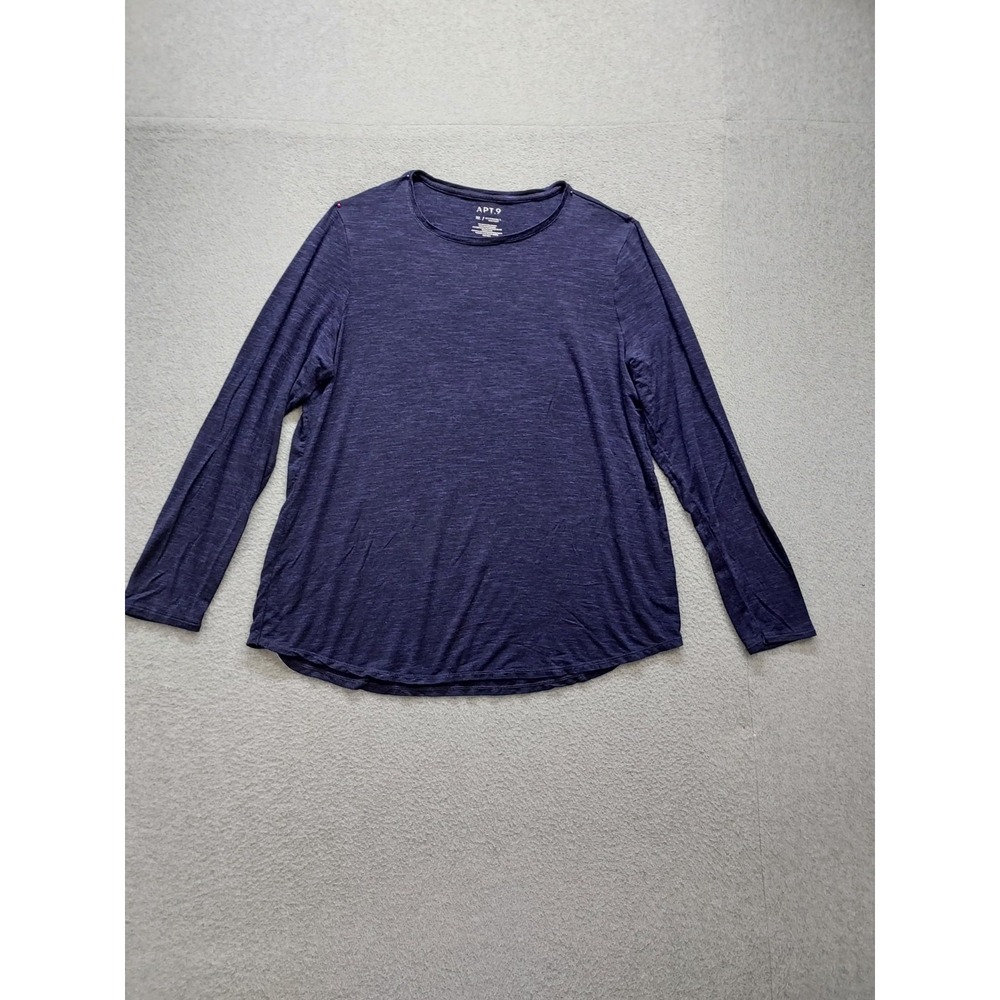 APT 9 Men T Shirt XL Blue Heather Long Sleeve Round Neck Stretch Curved Hem Cozy
